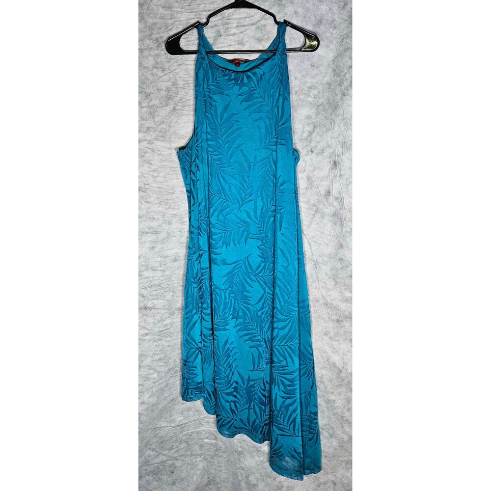Jennifer Lopez 2X Teal Palm Print High Neck Sleeveless Asymmetrical Dress